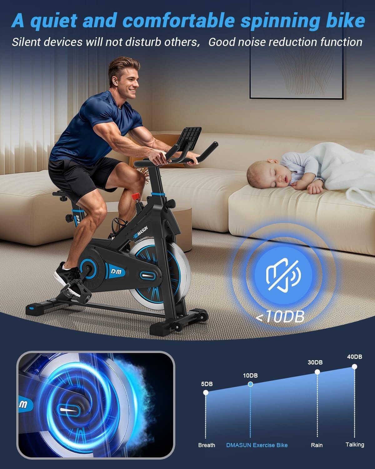 DMASUN Exercise Bike Professional with Large Tablet Holder & Comfortable Seat,