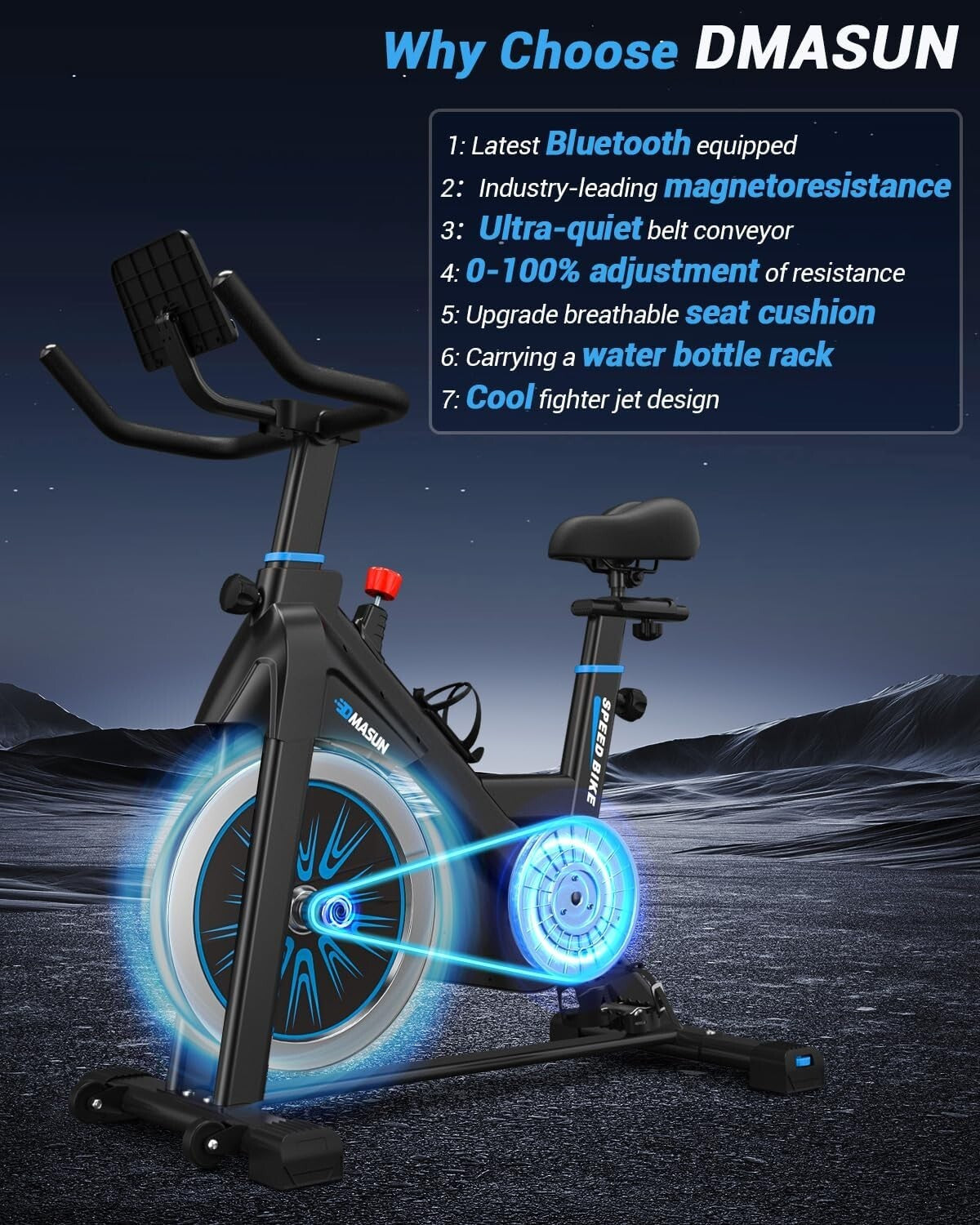 DMASUN Exercise Bike Professional with Large Tablet Holder & Comfortable Seat,