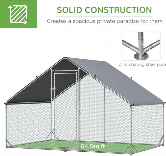 Large Chicken Run Walk In Coop Poultry Cage Galvanized Metal  House 3x2x2m Uk