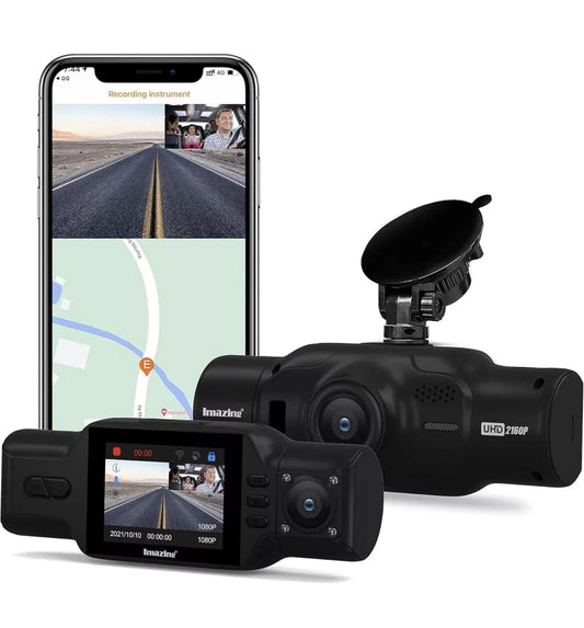 Imazing 4K Dual Dash Cam Front and Rear | 2160P + 1080P | GPS, Night Vision, Par