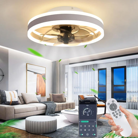 YAETIMIN Dimmable 40W Ceiling Fan with Lights with Remote Control APP Modern Flu